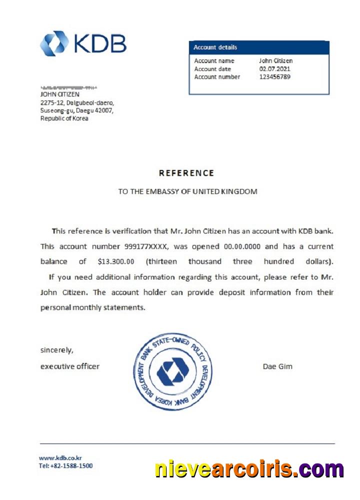 Korea KDB bank reference